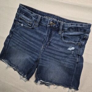 American Eagle Outfitters Dark Blue Distressed Denim Jean Shorts
